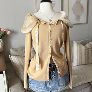 Faux-Fur Collar Button Up Cardigan (Dialogue)